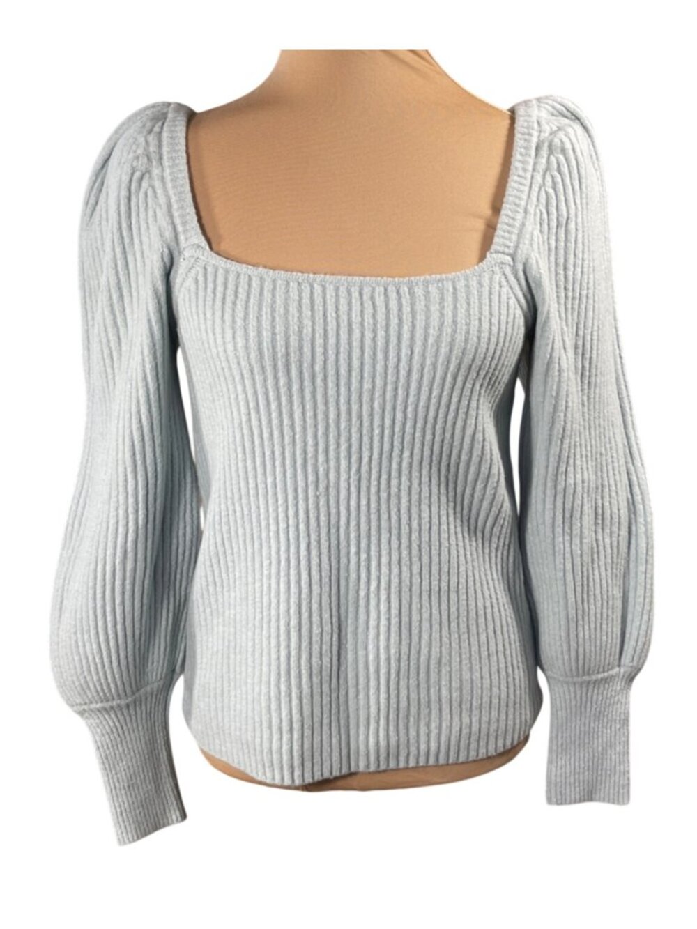 Loft Sweater Size M Medium Seafoam Green Puff Sleeve Square Neck